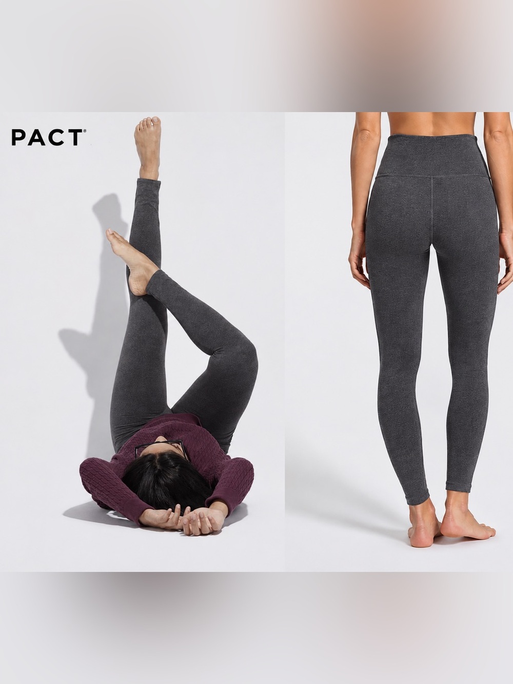 PACT NWOT Organic Cotton Leggings Small Heather Gray Full Length High Rise